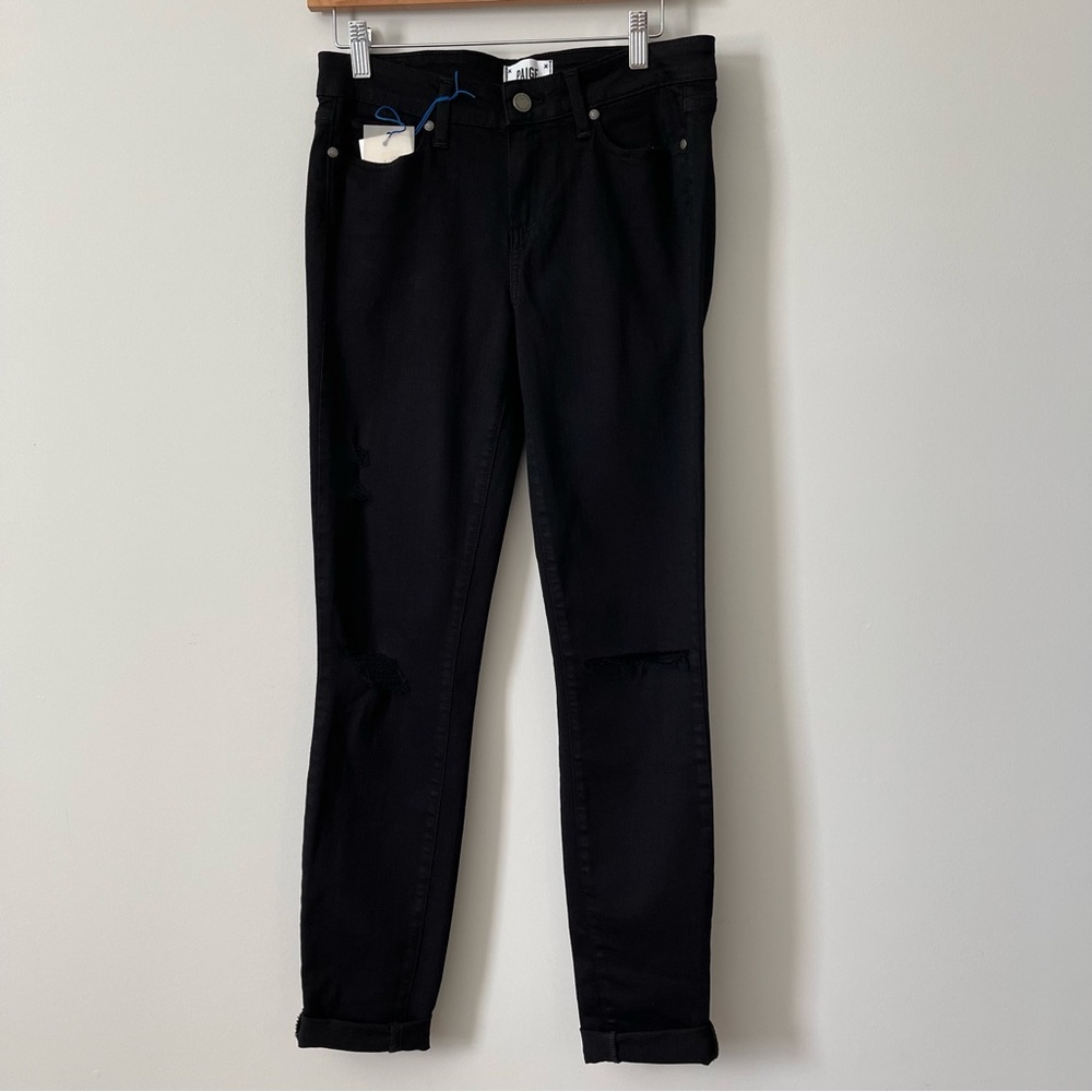 Paige Verdugo Ultra Skinny Black Eclipse Destructed Jeans Size 29 - Picture 1 of 12